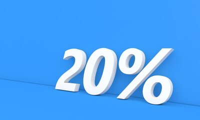 Discount 20 percent off on sale. White numbers on a blue background. 3d render illustration.