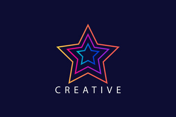 Obraz premium Gradient colored Star Logo Vector in minimalist Elegant Style with dark blue Background