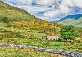 Beautiful landscape with a lonely rural house, Connemara Loop, Ireland