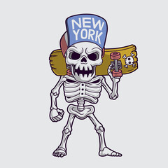 Skater skull Illustration. Hand drawn
