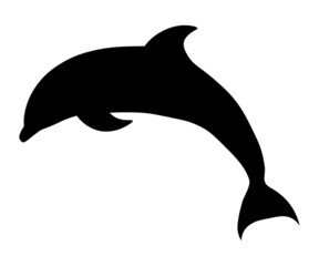 black silhouette of a dolphin in a jump