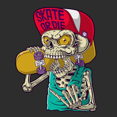 Skater skull Illustration. Hand drawn © Aurorastudio