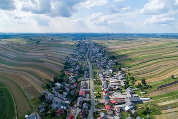 Village, amazing in Poland from a bird's eye view from a drone. Sułoszowa - the longest village from the drone.