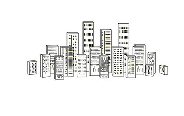 Graphic black and white urban landscape. Illustration of a residential quarter of a megalopolis