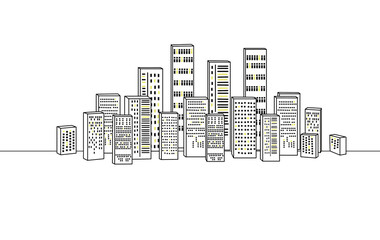 Fototapeta premium Graphic black and white urban landscape. Illustration of a residential quarter of a megalopolis