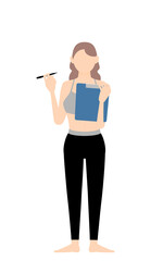 クリップボードに書き込むスポーツジムインストラクターの女性