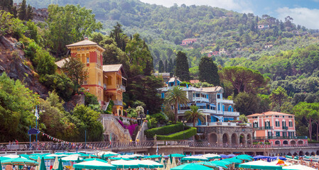 Fototapeta na wymiar The historic center of Levanto with its colorful houses. Italy, Liguria, province of La Spezia, Levanto