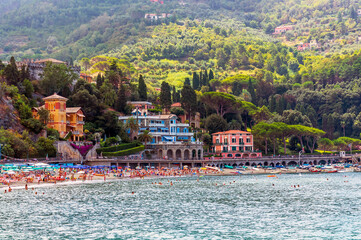 The historic center of Levanto with its colorful houses. Italy, Liguria, province of La Spezia, Levanto