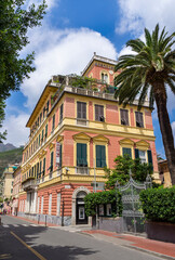 Street in mediterranean resort Levanto, Liguria, Italy