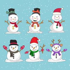 Cute christmas snowman character collection in flat design