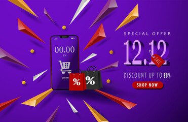 12 12 sale with smartphone on background. 