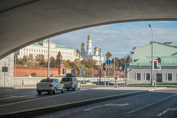 View of the Moscow Kremlin from Sofiyskaya embankment on a sunny day