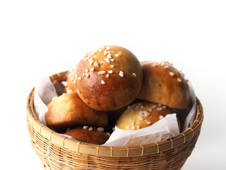 golden brown brioche in basket