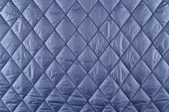 Smooth Surface Of Blue Quilted Jacket Fabric With Stripes, Background, Texture