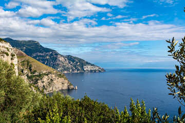 Panoramic view of the famous Amalfi Coast with the Gulf of Salerno in the Region Campania, Italy