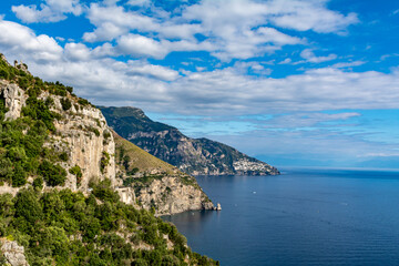 Fototapeta na wymiar Panoramic view of the famous Amalfi Coast with the Gulf of Salerno in the Region Campania, Italy