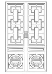 Drawing of classic chinese door - black and white illustration
