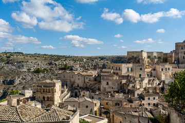 Panoramic view of the historic old town of Matera in southern Italy. Matera was the European Capital of Culture in 2019.