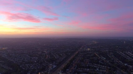 Aerials North London Near Wembley Stadium, London, England, Suburban Area Sunset Heavy traffic Near M1 Intersection
