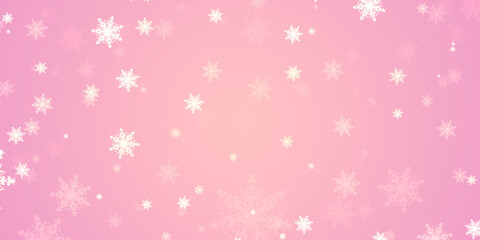 christmas pink cute background greeting card with copy space snowflakes