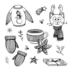 Christmas doodles set with elements for holidays design © Hanna
