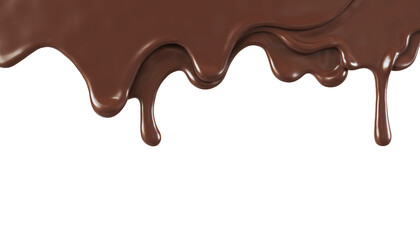 Melted brown chocolate dripping on white background