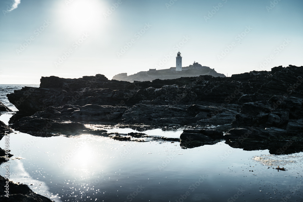 Canvas Prints Godrevy lighthouse at sunset in Cornwall. United Kingdom