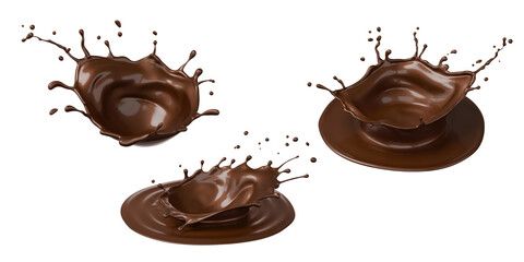 set of chocolate or cocoa splash with clipping path