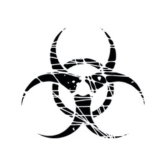 biohazard sign, danger warning, biological contamination, pandemic symbol isolated, warning icon old scratched shabby