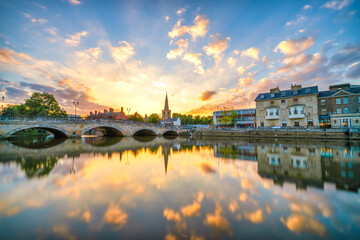 Bedford bridge at sunset  on the Great Ouse River. United Kingdom