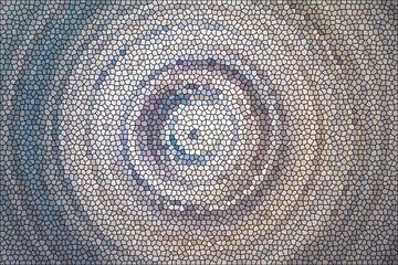 Vintage circular beige, orange and blue stained glass fresco