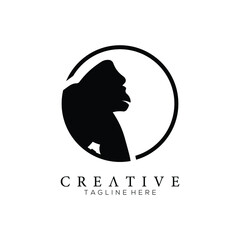 Black king kong icon in circle line, logo design template