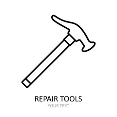 Vector icon with repair tool - hummer. Outline black graphic.