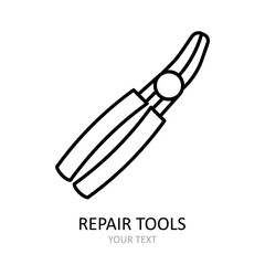 Vector icon with repair tool - lingering pliers. Outline black graphic.