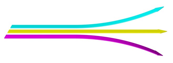 drei Pfeile führen in verschiedene Richtungen, aufwärts und abwärts