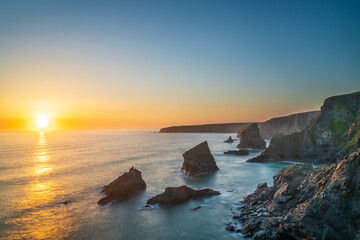 Sunset at Bedruthan Steps, North Cornwall, UK