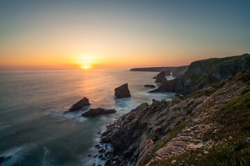 Sunset at Bedruthan Steps, North Cornwall, UK