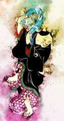 Fototapeta premium 浮世絵 猫 その4 水彩風