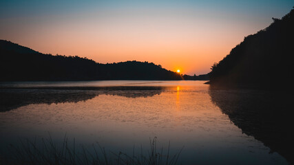Fototapeta na wymiar Sunrise at Borabay Lake or Kocabey Lake in Tasova, Amasya, Turkey