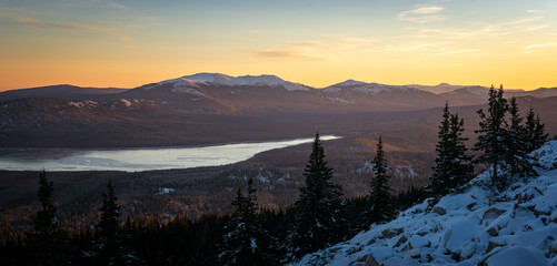 Zyuratkul National Park in November, Russia. Southern Urals in late autumn