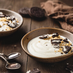 pudding with Oreo biscuits, yoghurt, breakfast