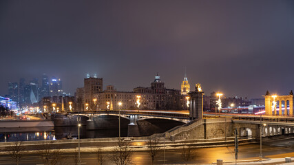 View to the Borodinsky Bridge and Moscow city at night