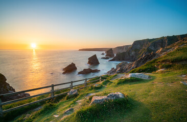 Sunset at Bedruthan Steps, North Cornwall, UK