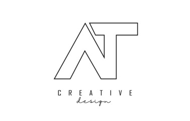 Outline AT letters logo with a minimalist design. Geometric letter logo.