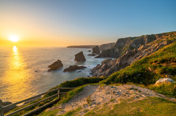 Sunset at Bedruthan Steps, North Cornwall, UK