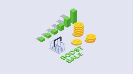 Businesswoman using a laptop with boost sales text