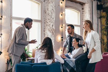 Friends or business colleagues talking and discussing work ideas.