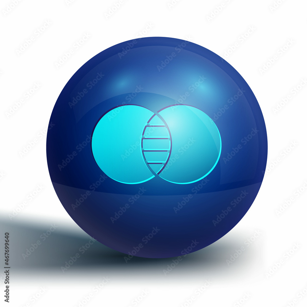 Poster blue mathematics sets a and b icon isolated on white background. symmetric difference. blue circle b