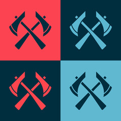 Pop art Firefighter axe icon isolated on color background. Fire axe. Vector