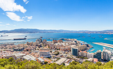 Obraz premium Gibraltar city and bay panorama view from the Rock of Gibraltar